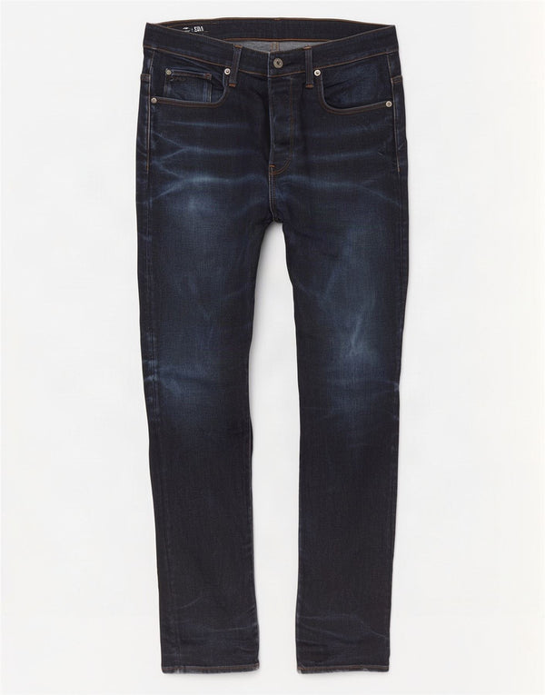 G-Star Mens 3301 Slim Jeans W34 L32 Navy Blue Cotton