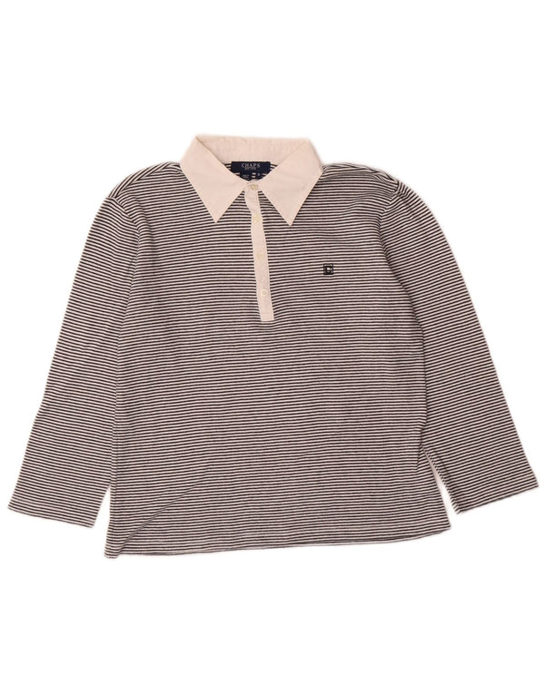 Chaps Womens 3/4 Sleeve Polo Shirt UK 10 Small Black Striped Cotton