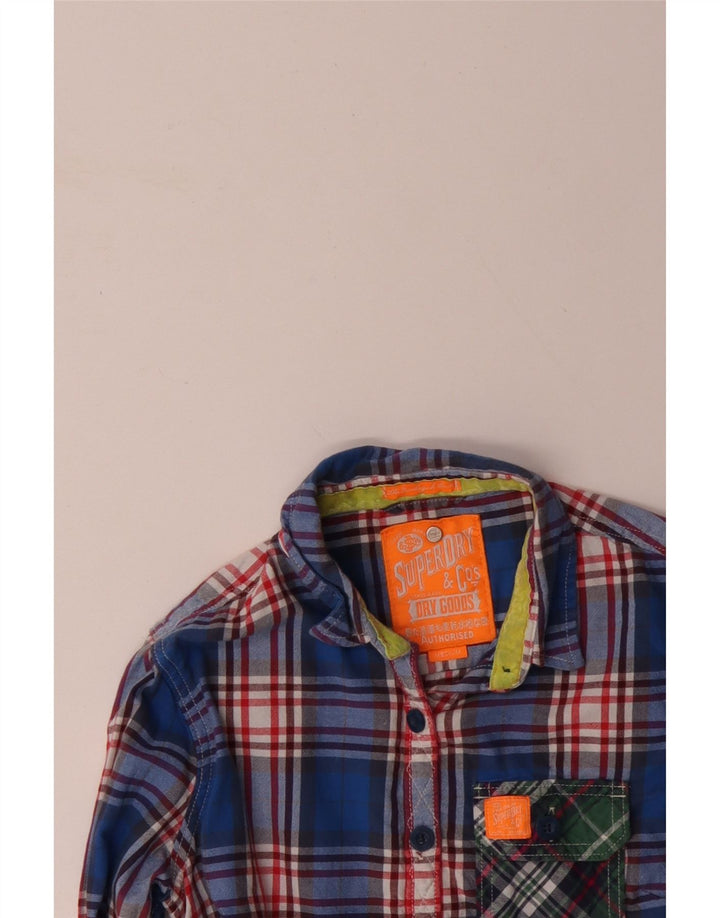 SUPERDRY Womens Flannel Shirt UK 12 Medium Blue Check Cotton