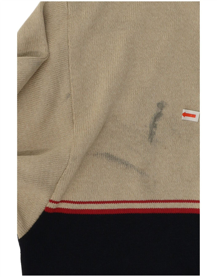 Vintage Mens Jumper Sweater Large Beige Colourblock Polyacrylic