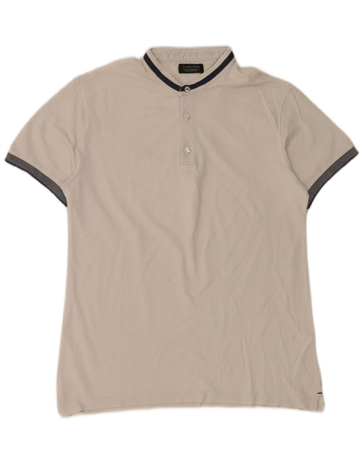 ZARA Mens Henley T-Shirt Top Medium White