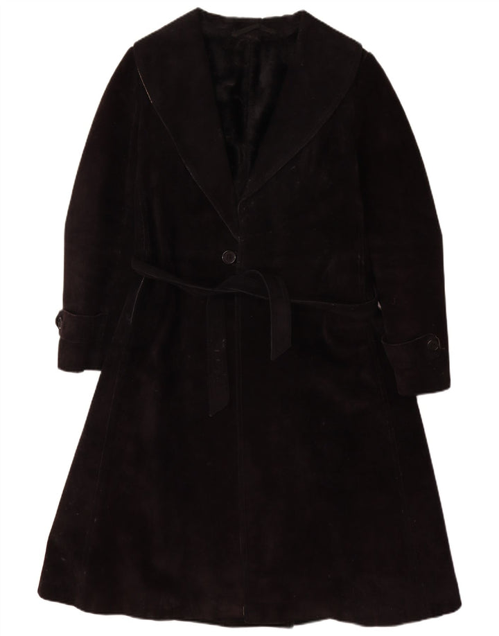 Vintage Womens Shearling Coat UK 10 Small Black Leather