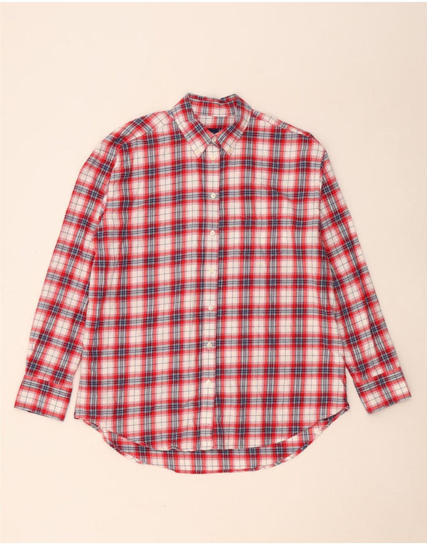 GANT Womens Longline Oversized Flannel Shirt UK 8 Small Red Check Cotton