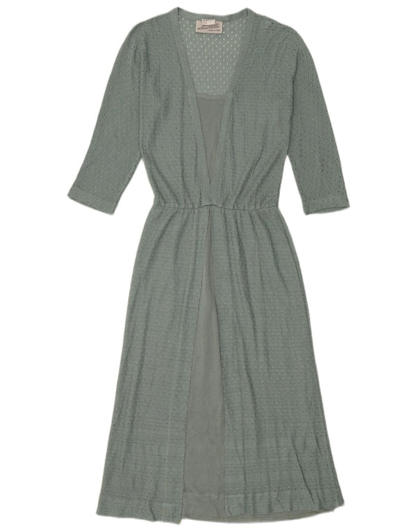 Vintage Womens 3/4 Sleeve Maxi Dress IT 44 Medium Green Linen Bohemian