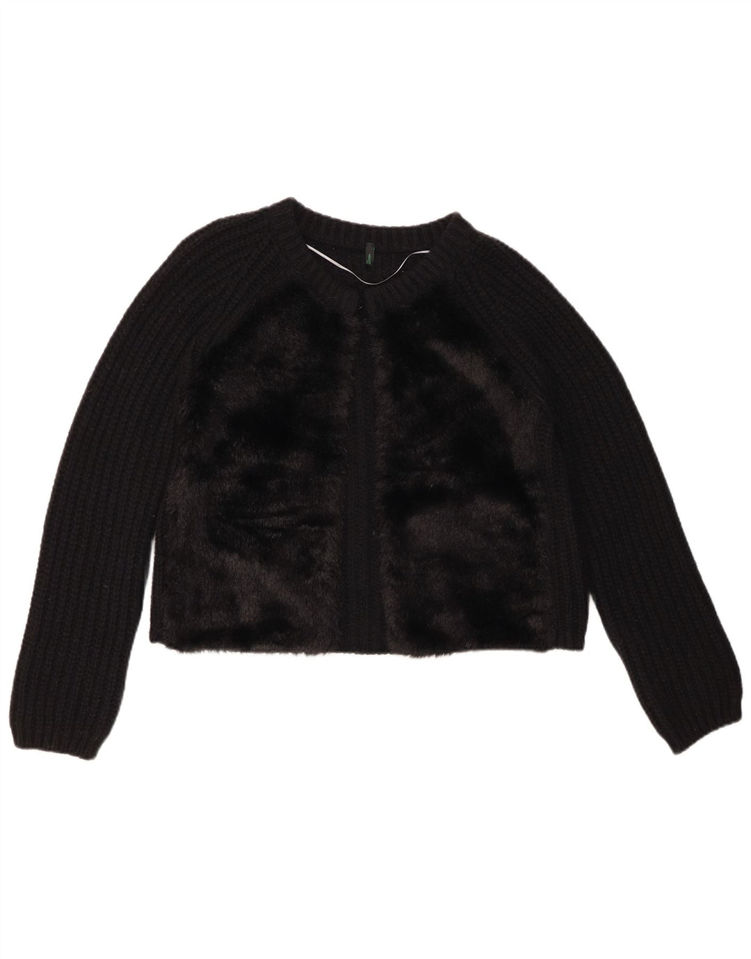 BENETTON Womens Crop Cardigan Sweater UK 10 Small Black Wool