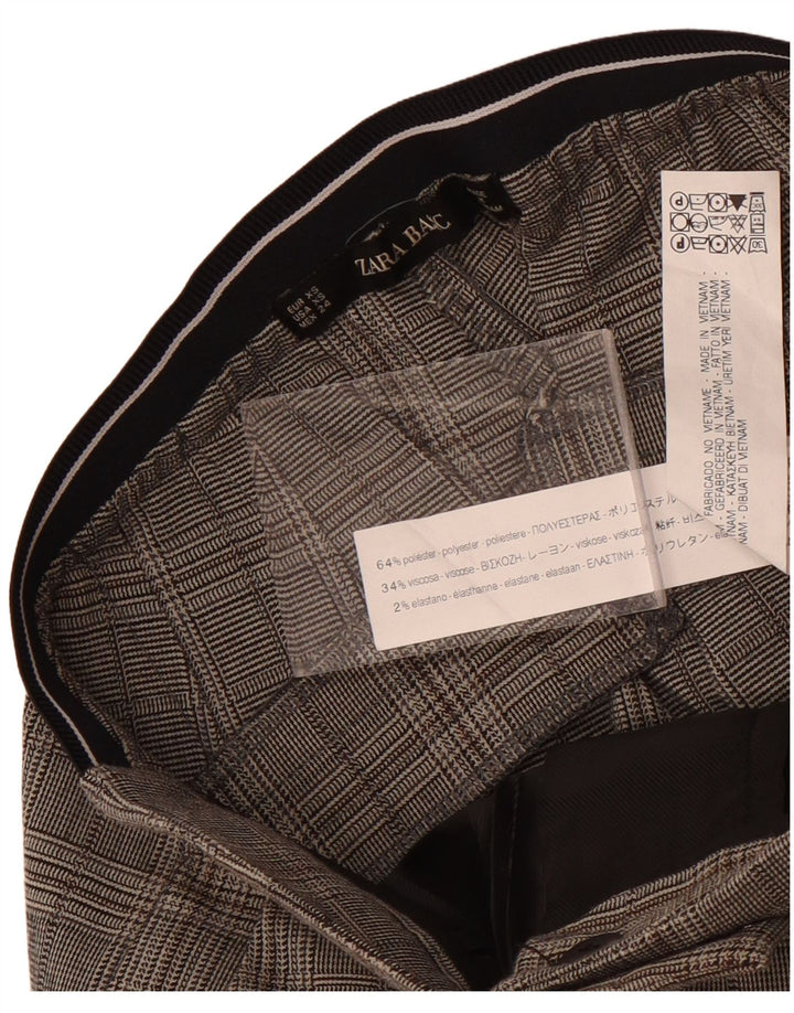 Zara Womens Slim Suit Trousers XS W24 L27 Grey Check Polyester