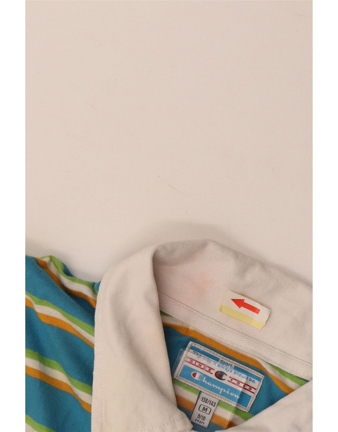 CHAMPION Boys Graphic Polo Shirt 9-10 Years Medium Blue Striped Cotton