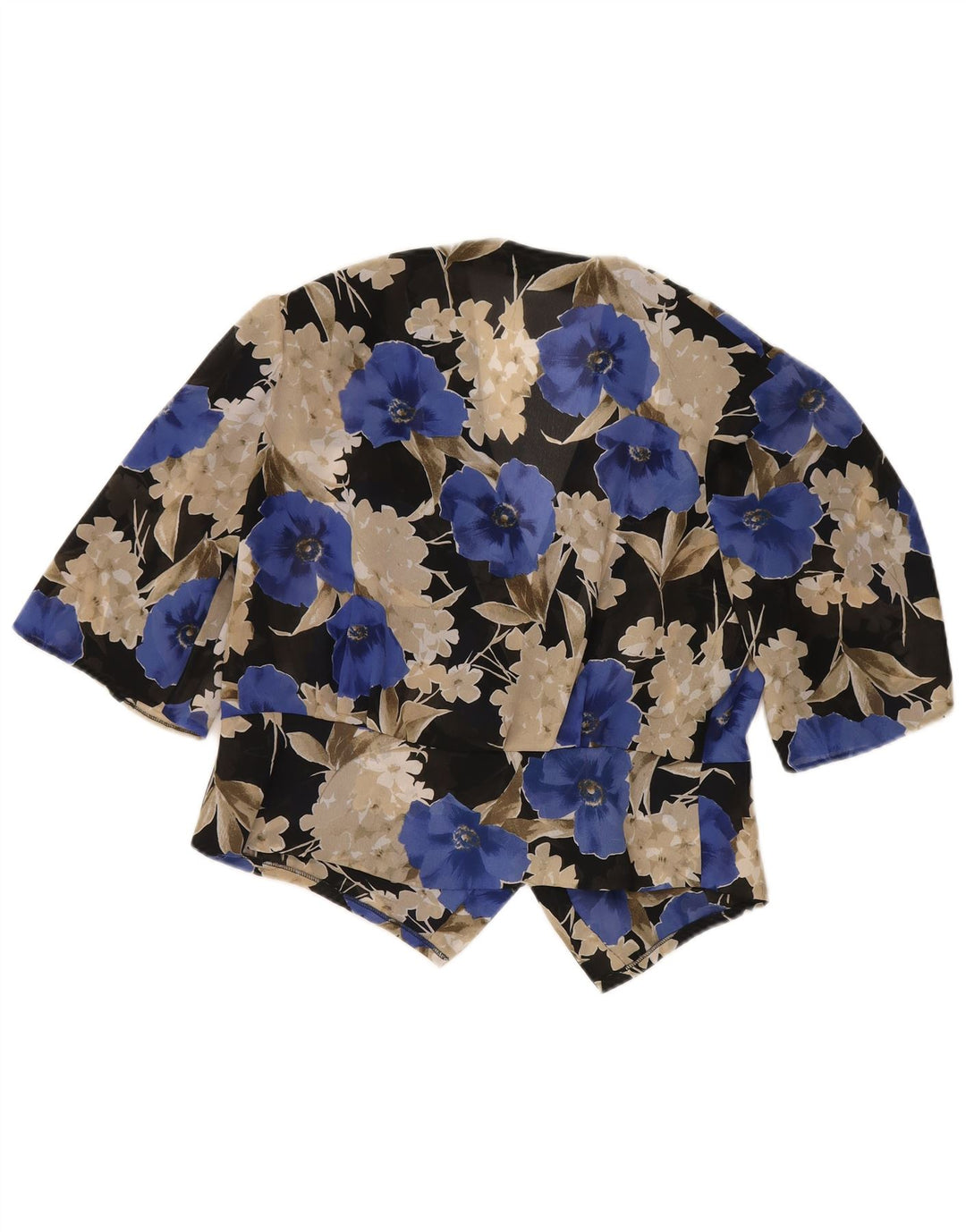 Vintage Womens Short Sleeve Blazer Jacket UK 14 Large Blue Floral