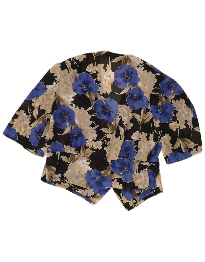 Vintage Womens Short Sleeve Blazer Jacket UK 14 Large Blue Floral
