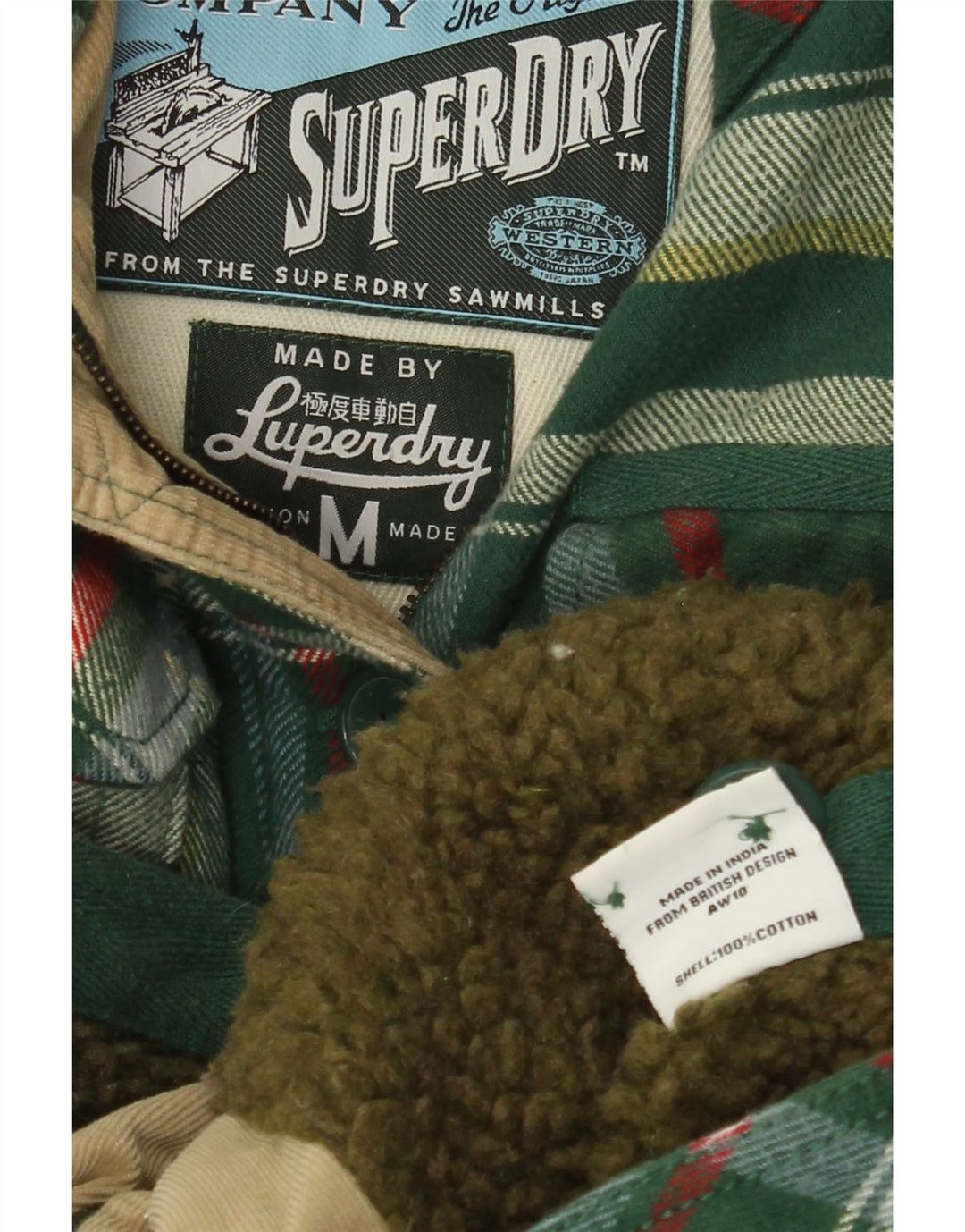 SUPERDRY Womens Utility Jacket UK 12 Medium Green Check Cotton