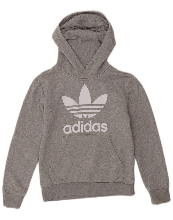 Adidas Boys Graphic Hoodie Jumper 8-9 Years Grey Flecked Cotton
