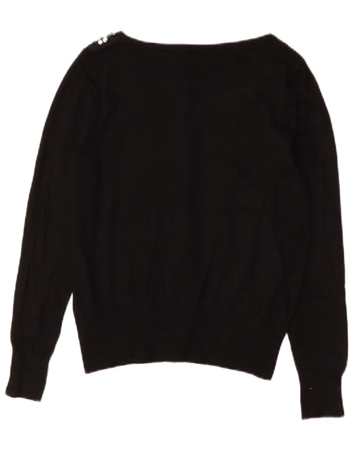 Marks & Spencer Womens Cardigan Sweater UK 12 Medium Black Cotton