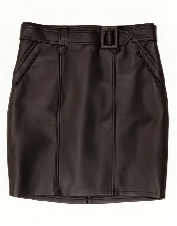 Vintage Womens Mini Leather Skirt Large W34 Black