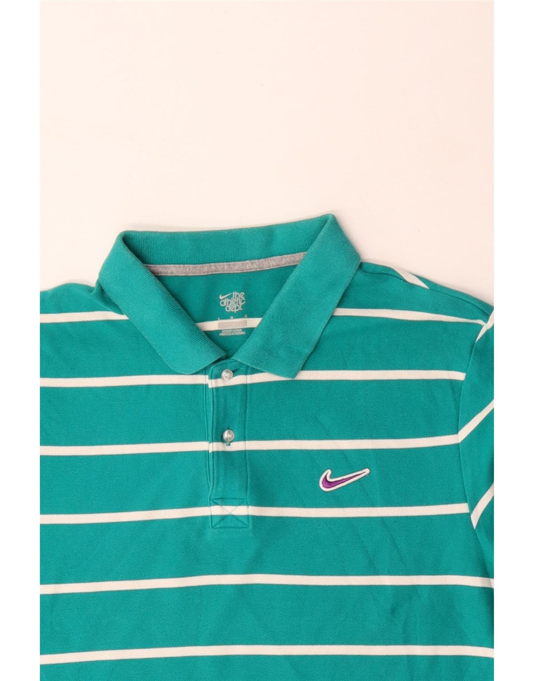 NIKE Mens Polo Shirt Large Blue Striped Cotton