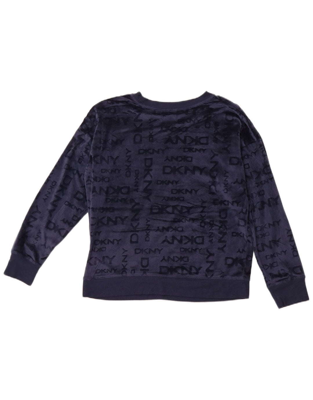 DKNY Womens Graphic Fleece Jumper UK 14 Medium Navy Blue Polyester