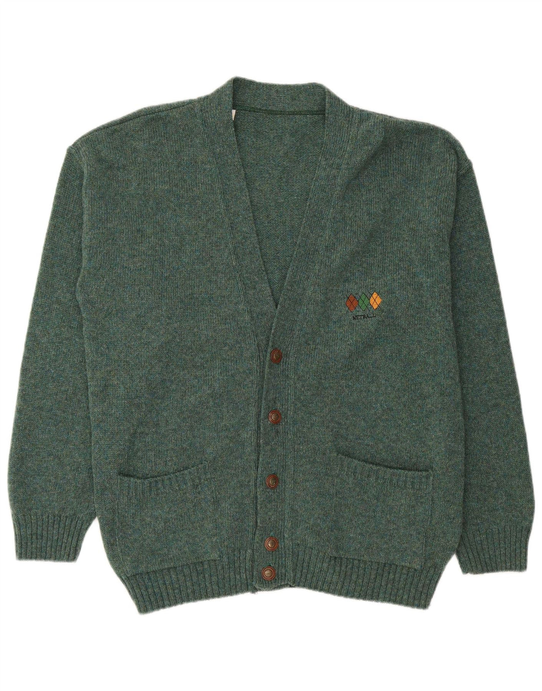 VINTAGE Mens Cardigan Sweater XL Green Wool