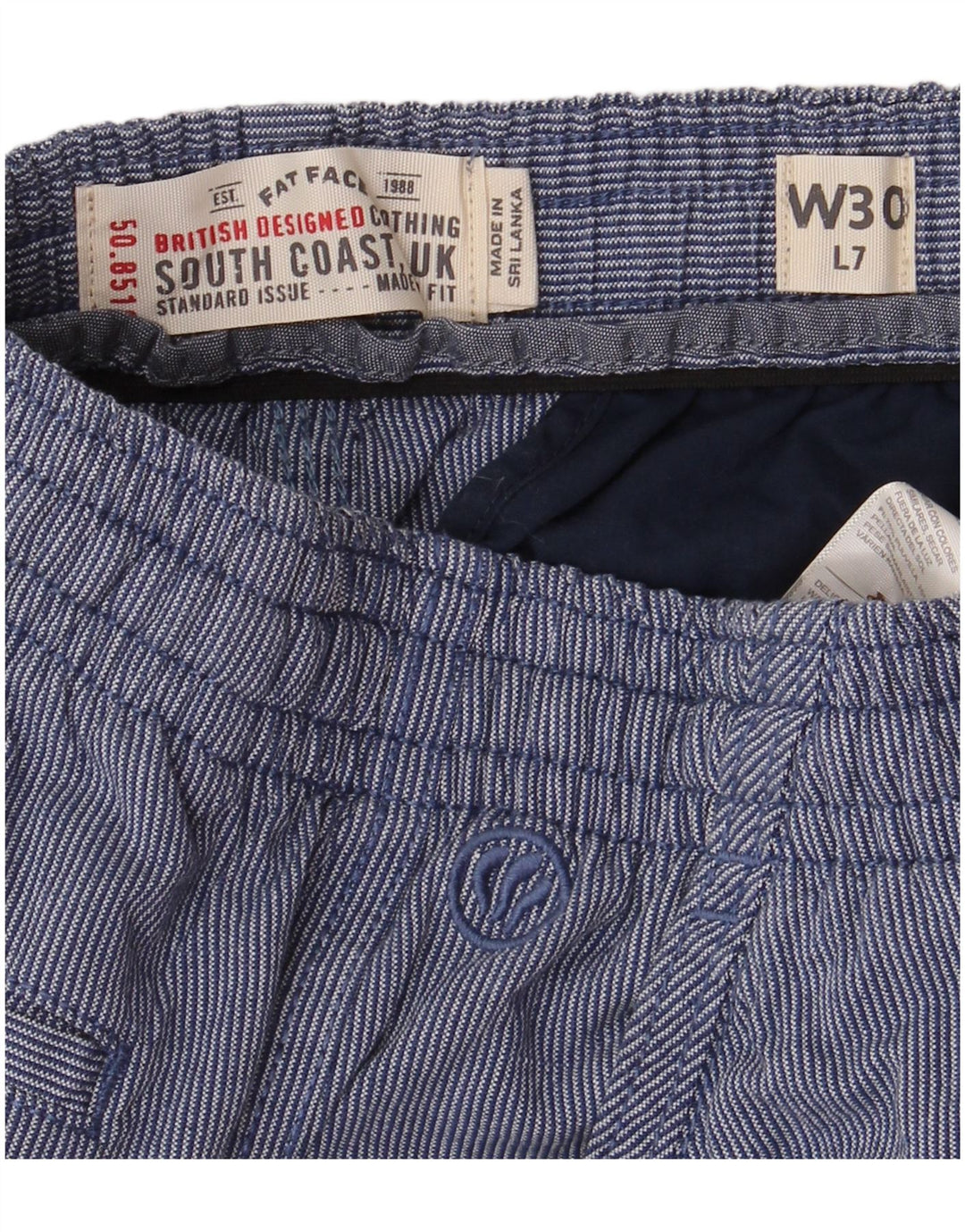 FAT FACE Mens Chino Shorts  W30 Medium Blue Pinstripe Cotton