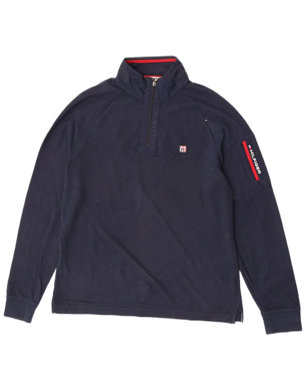 Tommy Hilfiger Mens Long Sleeve Polo Shirt Medium Navy Blue Cotton