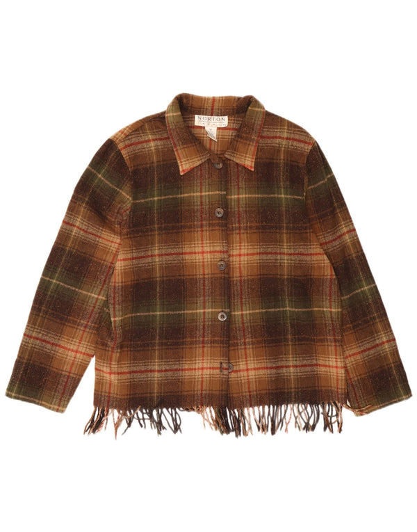 Vintage Womens Overshirt Flannel Shirt UK 12 Medium Brown Check Wool