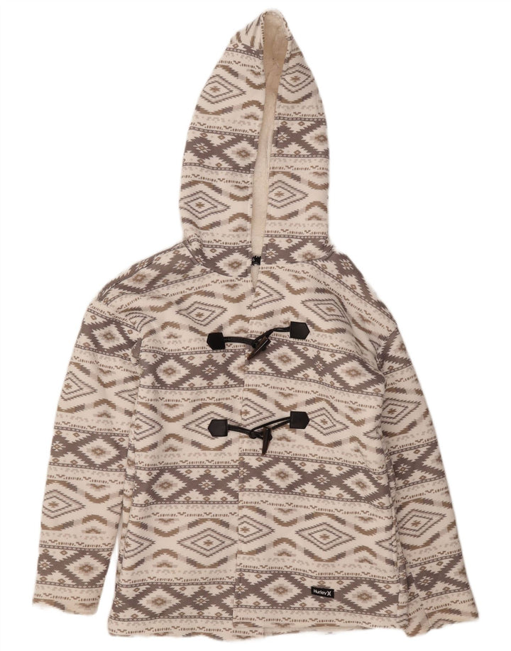 Hurley Womens Oversized Duffle Jacket UK 6 XS Grey Argyle/Diamond Aztec