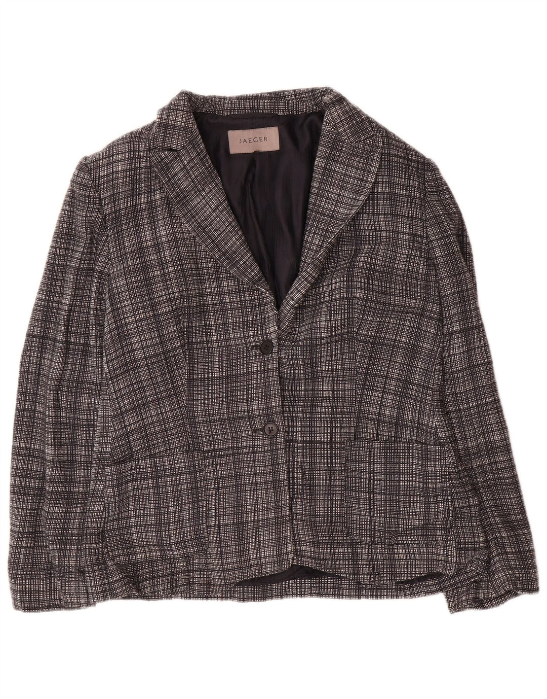 Jaeger Womens 2 Button Blazer Jacket UK 12 Medium Grey Check Wool