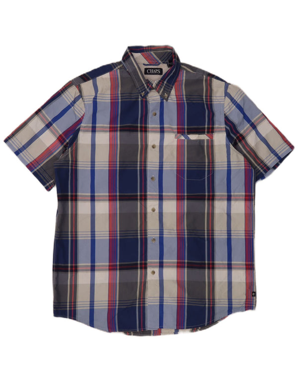 Chaps Mens Short Sleeve Shirt Large Blue Check Polyester