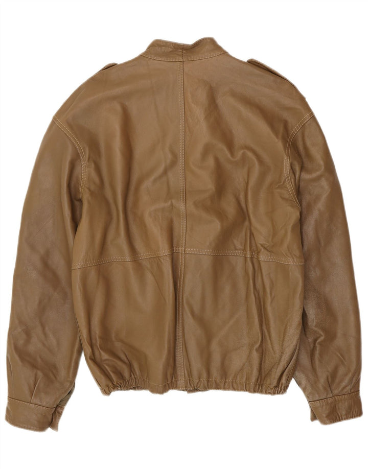 VINTAGE Mens Military Leather Jacket IT 50 Large Brown Leather