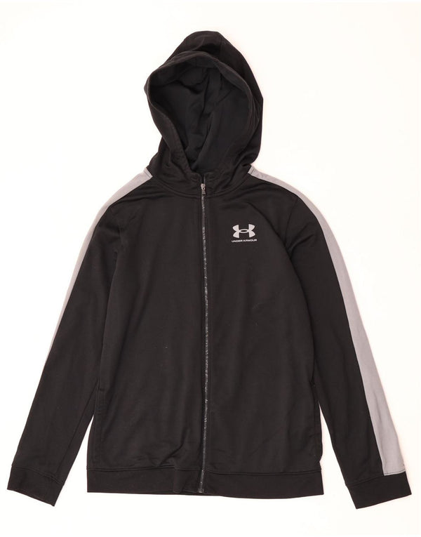 Under Armour Boys Zip Hoodie Sweater 13-14 Years XL Black Colourblock