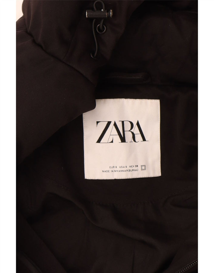 Zara Mens Hooded Padded Jacket UK 36 Small Black Polyester