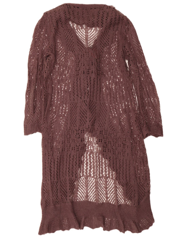 Vintage Womens Longline Cardigan Sweater UK 16 Large Brown Acrylic