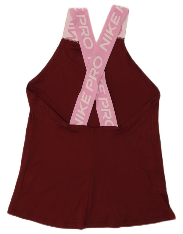 NIKE Womens Dri Fit Graphic Vest Top UK 8 Small Burgundy Colourblock Nylon