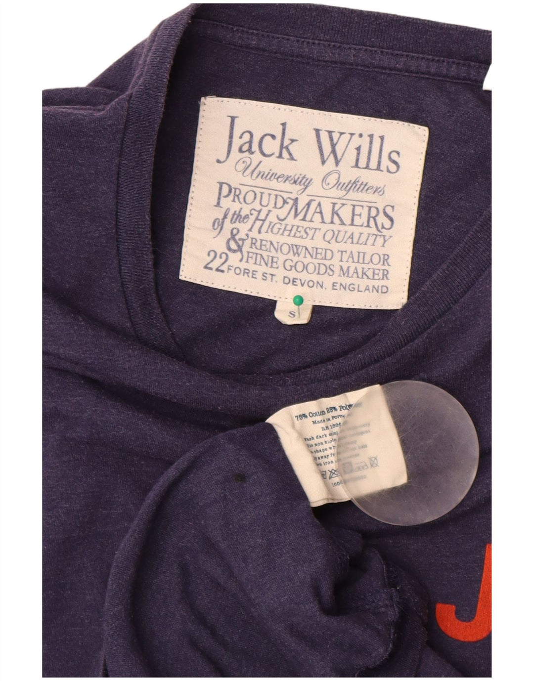 Jack Wills Mens Graphic T-Shirt Top Small Navy Blue Cotton