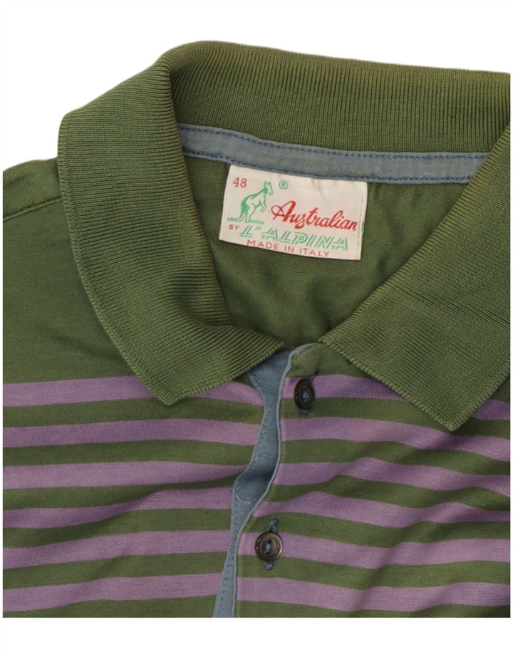 AUSTRALIAN L'ALPINA Mens Polo Shirt IT 48 Medium Green Striped