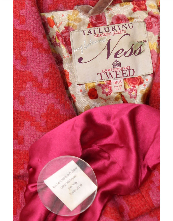 Ness Womens Duffle Coat UK 8 Small Pink Houndstooth Wool