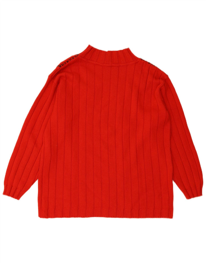 ELLA Womens Turtle Neck Jumper Sweater UK 16 Large Red Fair Isle Wool