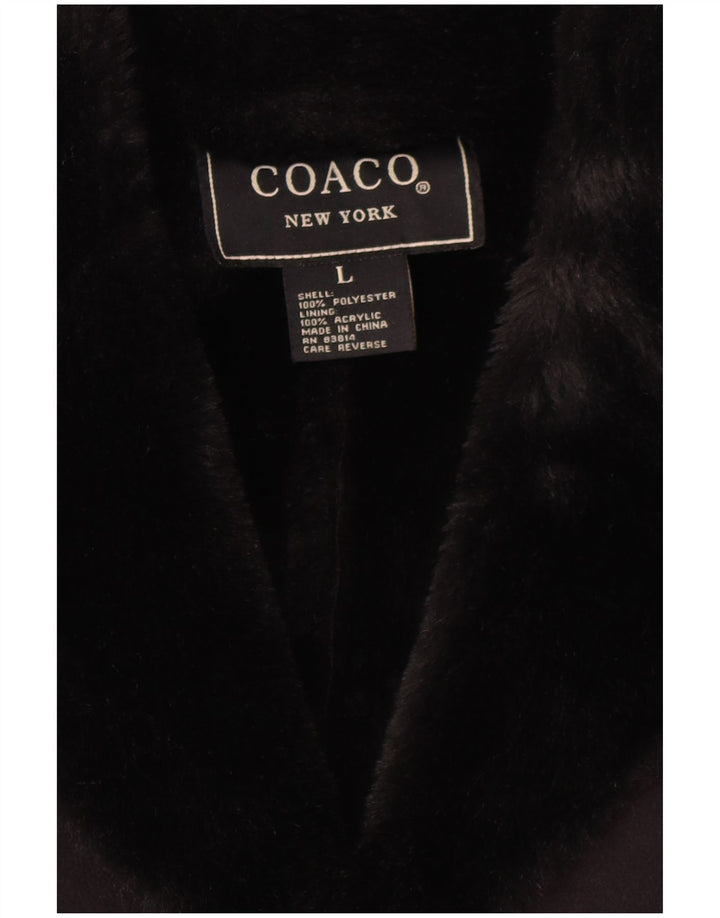 Vintage Womens Oversized Sherpa Overcoat UK 16 Large Black Polyester