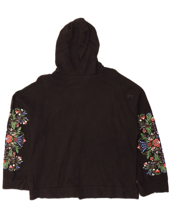 Zara Womens Trafaluc Oversized Hoodie Jumper UK 10 Small Black Floral