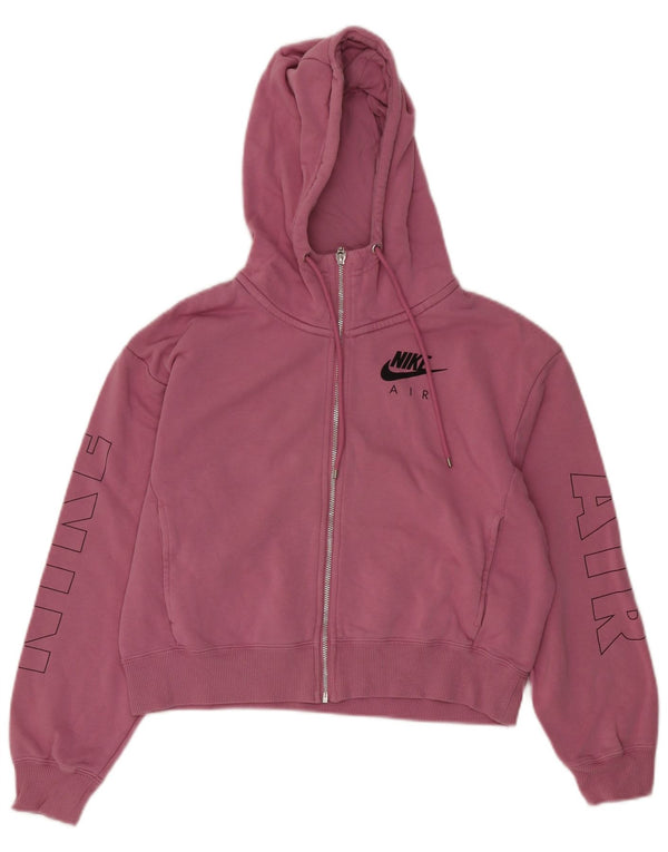 Nike Womens Oversized Crop Graphic Zip Hoodie Sweater UK 6 XS Pink Cotton