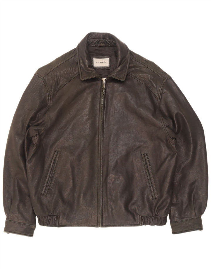 Hathaway Mens Leather Jacket UK 42 XL Black Leather