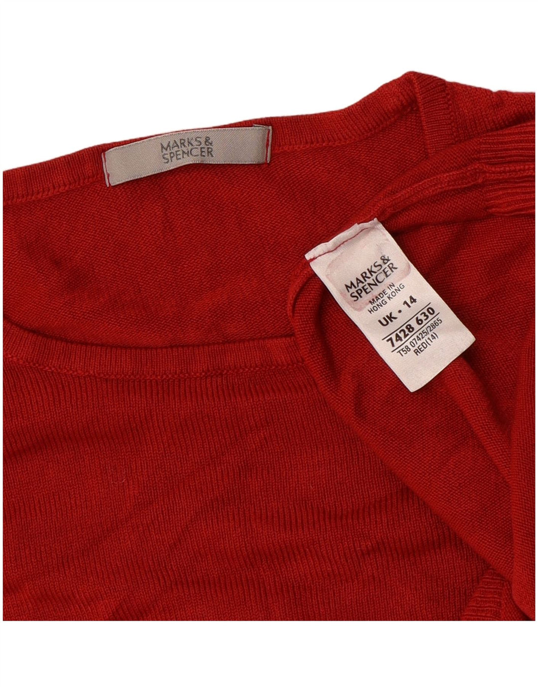 Marks & Spencer Womens Crop Crew Neck Jumper Sweater UK 14 Medium Red