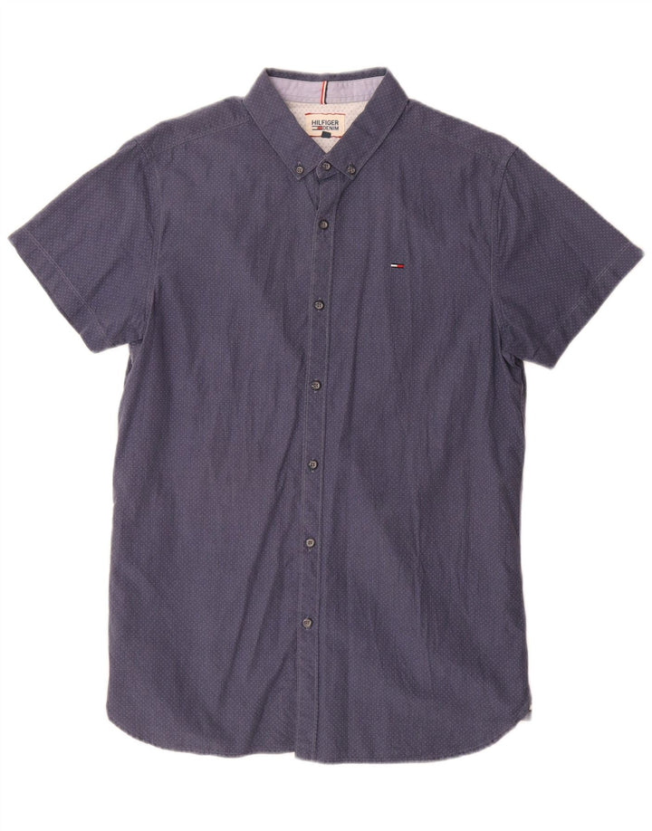 Tommy Hilfiger Mens Short Sleeve Shirt Large Blue Spotted