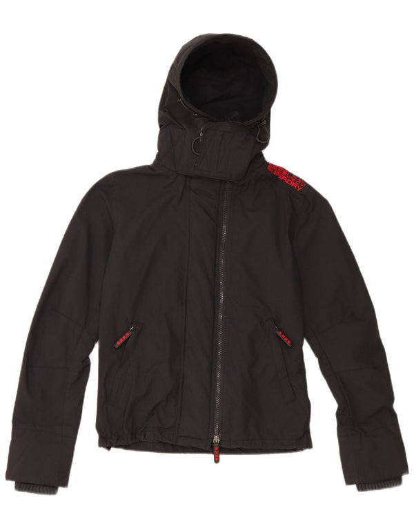 Superdry Womens Graphic Hooded Rain Jacket UK 6 XS Black Nylon