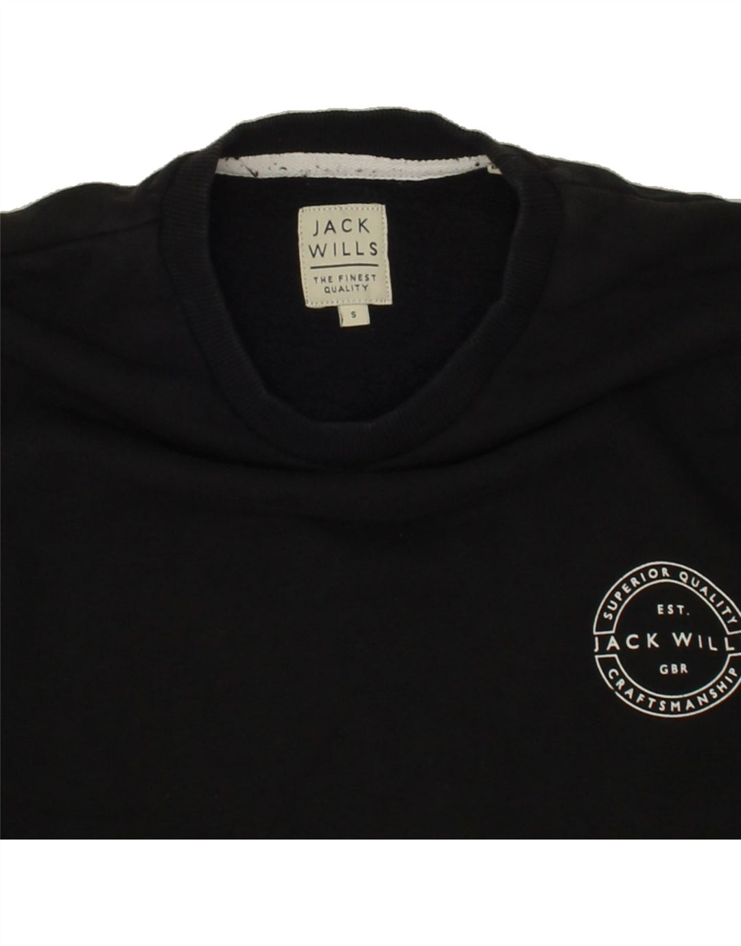 JACK WILLS Mens Graphic Sweatshirt Jumper Small Black Cotton Vintage Jack Wills and Second-Hand Jack Wills from Messina Hembry 