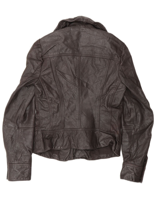 All Saints Womens Biker Jacket UK 8 Small Brown Leather