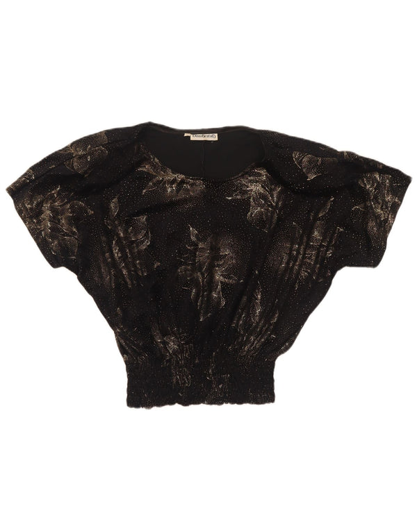 Diana Bentall's Womens Crop Oversized Blouse Top UK 10 Small Black Floral