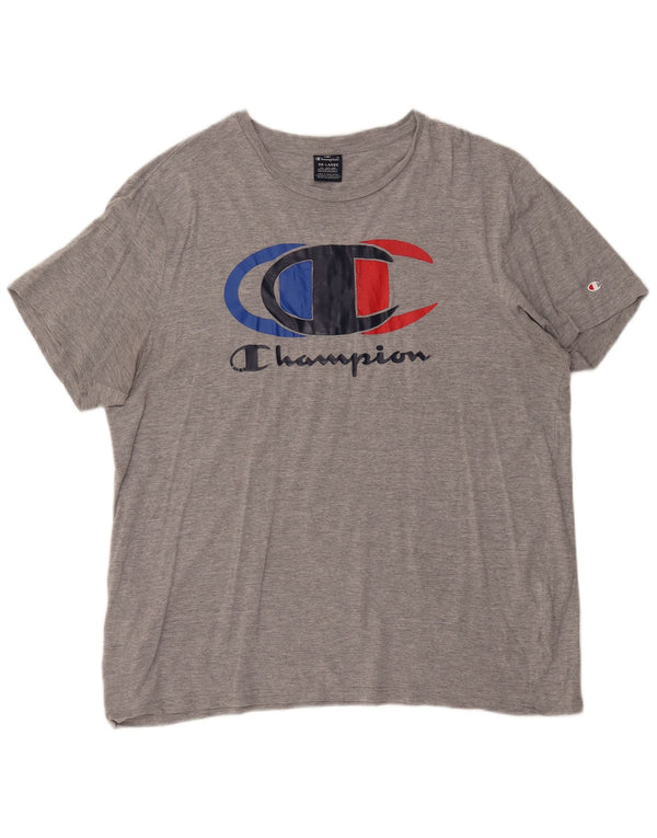 CHAMPION Womens Graphic T-Shirt Top UK 22 3XL Grey Flecked Cotton