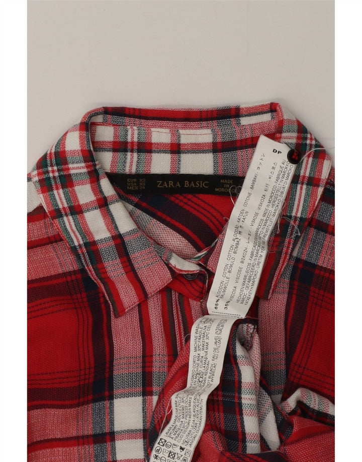 ZARA Womens Flannel Shirt UK 6 XS Red Check Cotton
