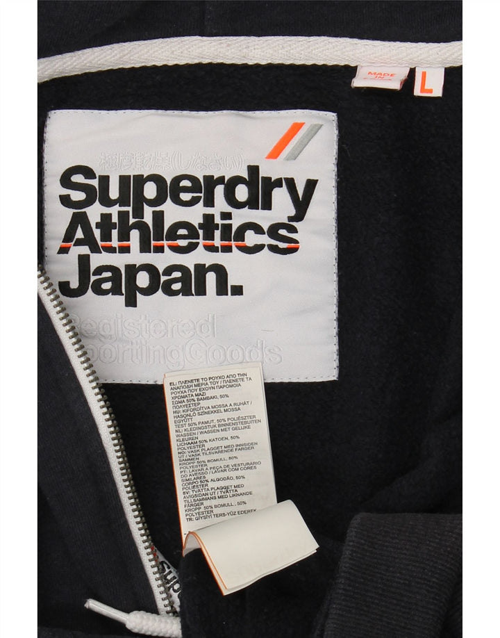 SUPERDRY Mens Zip Hoodie Sweater Large Navy Blue Cotton