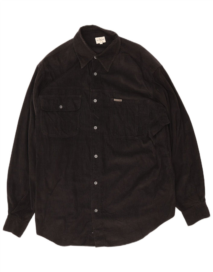 CALVIN KLEIN JEANS Mens Corduroy Shirt Large Black Cotton