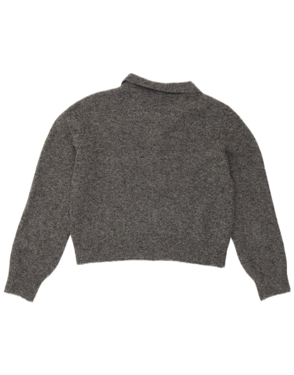 Zara Womens Crop Polo Neck Jumper Sweater UK 10 Small Grey Flecked